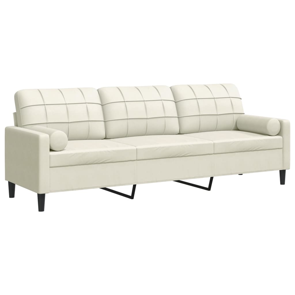 Canapé 3 places avec oreillers décoratifs crème 210 cm velours - XIOS