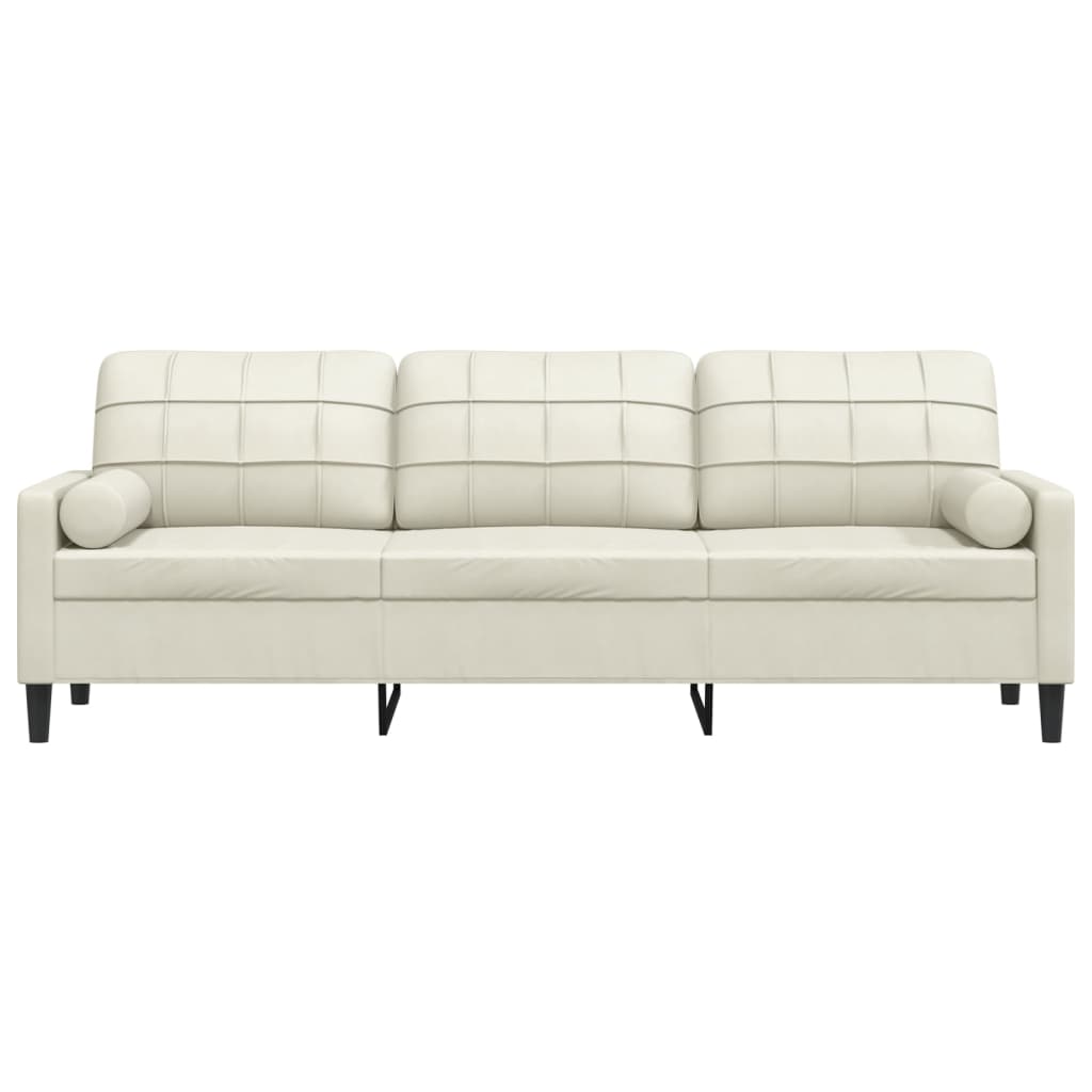 Canapé 3 places avec oreillers décoratifs crème 210 cm velours - XIOS
