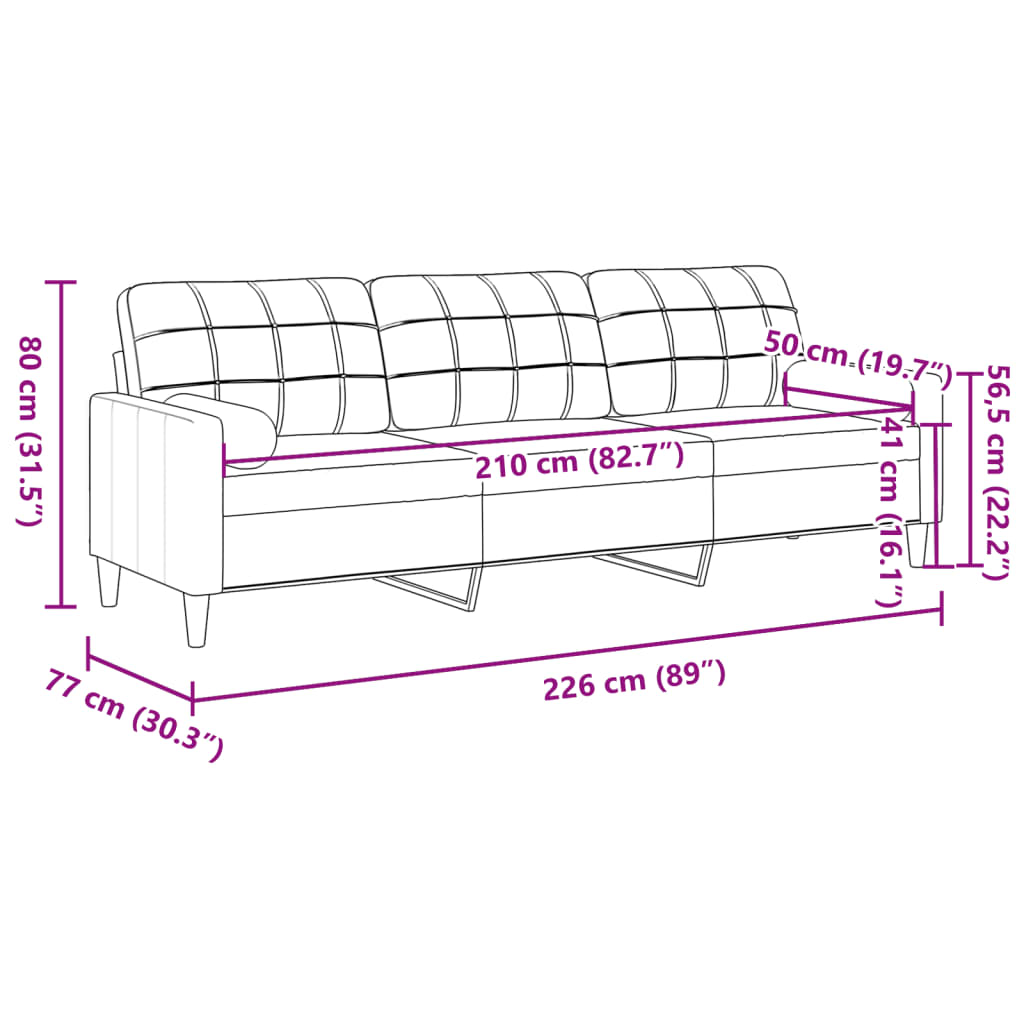 Canapé 3 places avec oreillers décoratifs crème 210 cm velours - XIOS