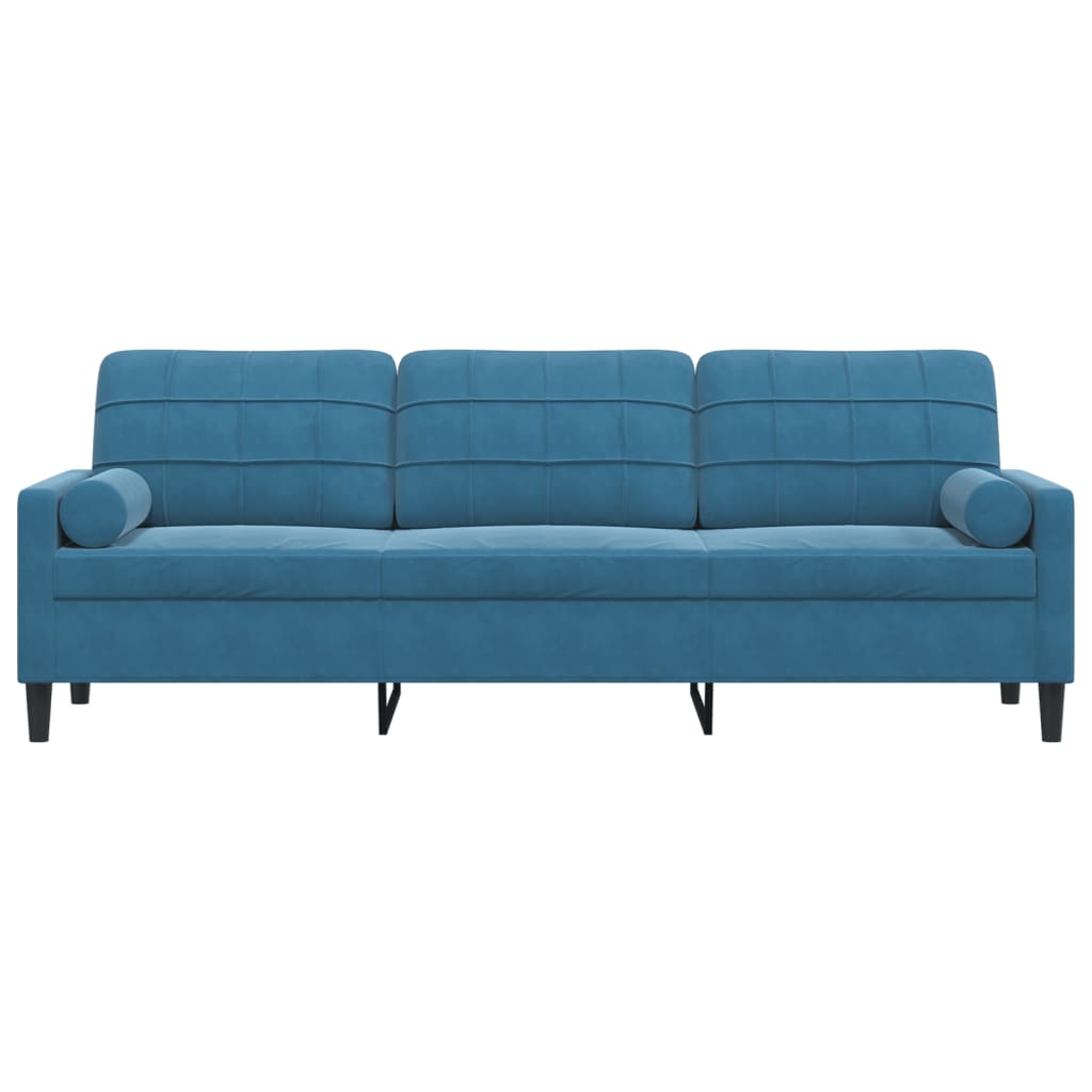 Canapé 3 places avec oreillers décoratifs bleu 210 cm velours - XIOS