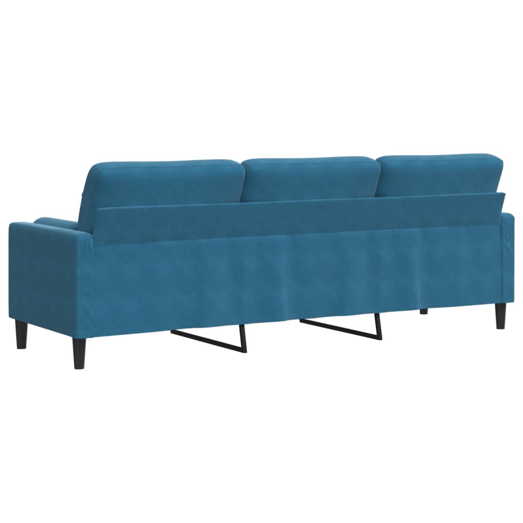 Canapé 3 places avec oreillers décoratifs bleu 210 cm velours - XIOS