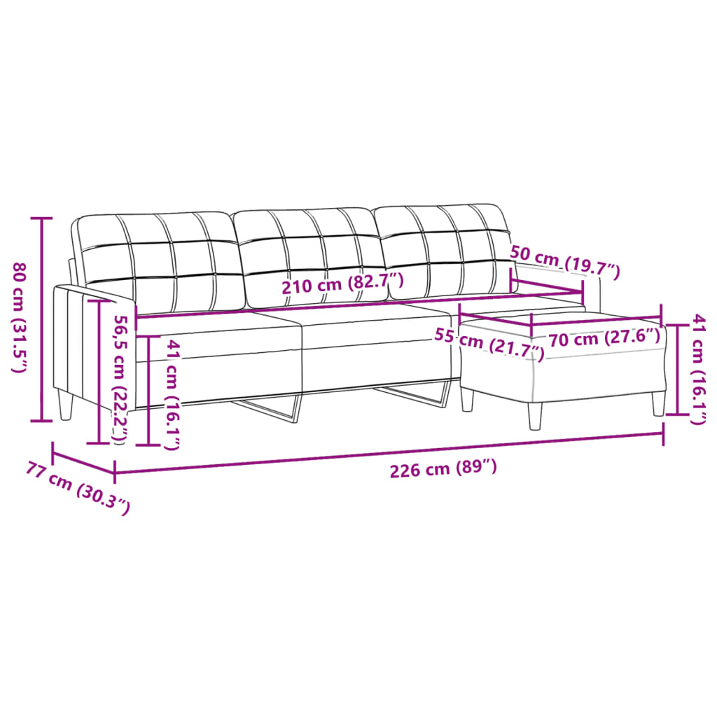 Canapé à 3 places avec repose-pieds Jaune clair 210 cm Tissu - XIOS