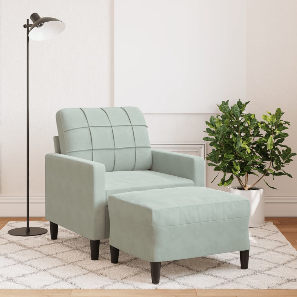 Fauteuil avec repose-pied Gris clair 60 cm Velours - XIOS