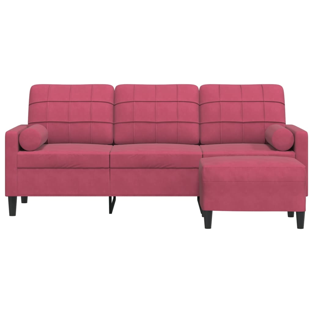 Canapé à 3 places et repose-pieds Rouge bordeaux 180 cm Velours - XIOS