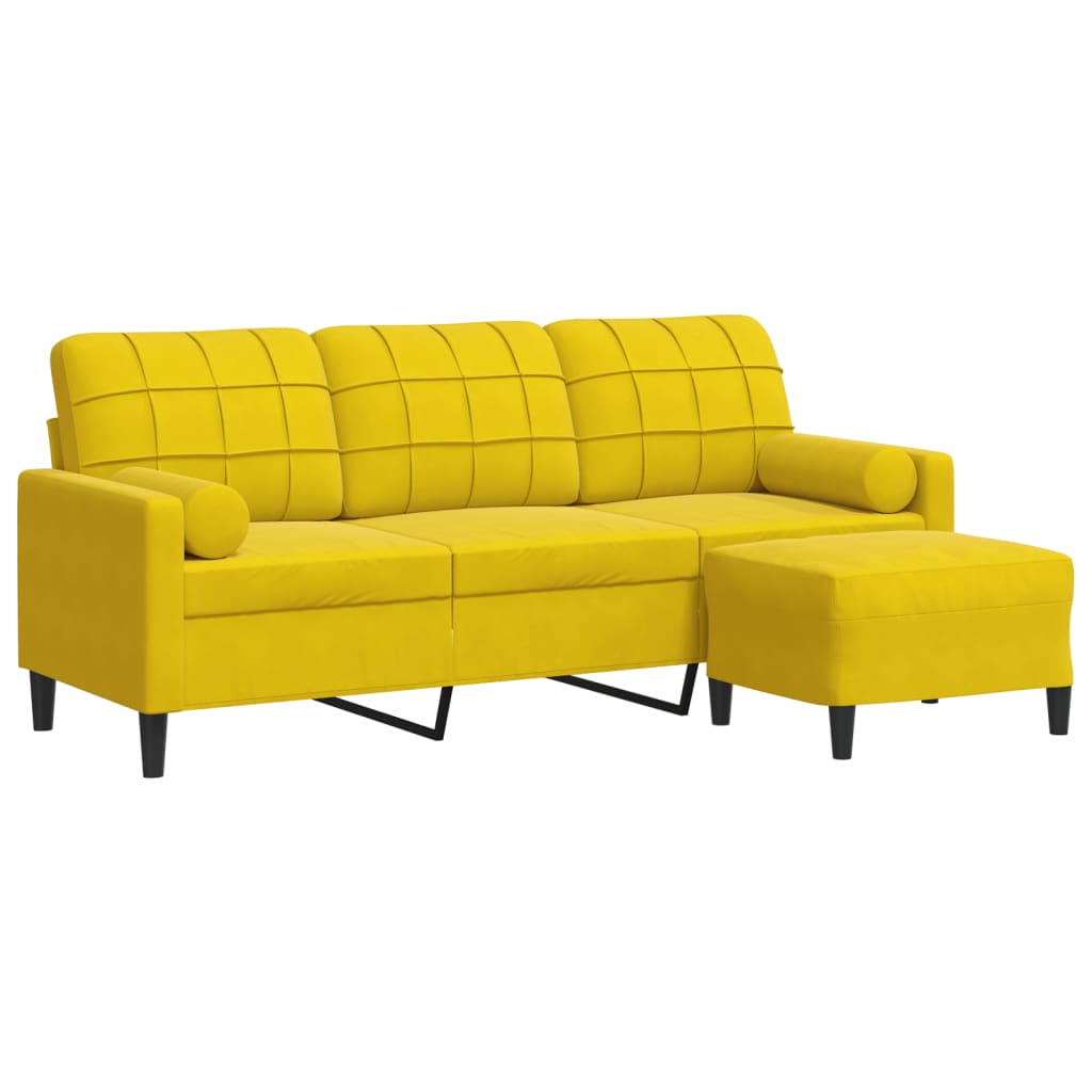 Canapé à 3 places avec repose-pieds jaune 180 cm velours - XIOS