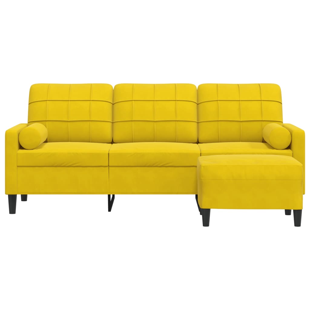 Canapé à 3 places avec repose-pieds jaune 180 cm velours - XIOS