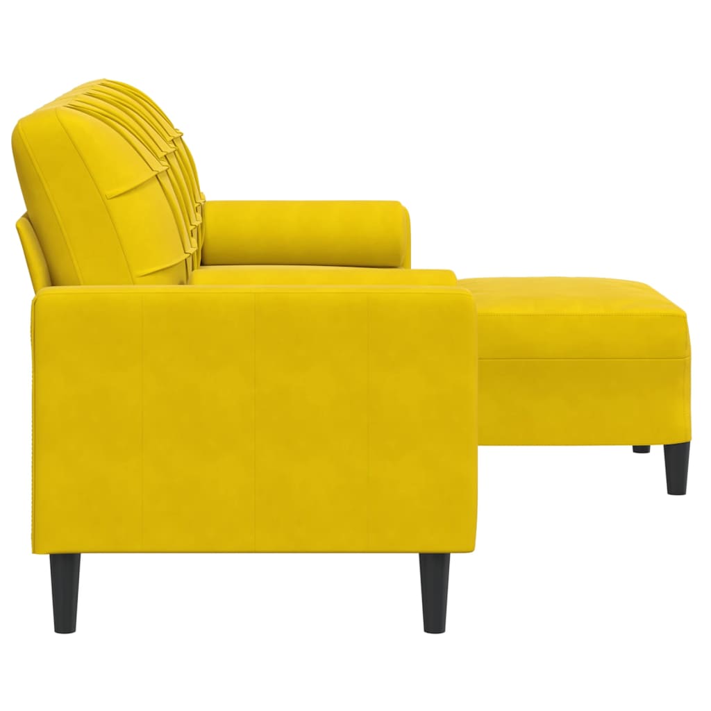 Canapé à 3 places avec repose-pieds jaune 180 cm velours - XIOS