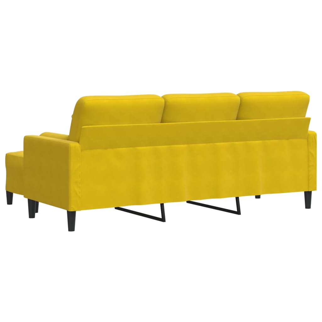 Canapé à 3 places avec repose-pieds jaune 180 cm velours - XIOS