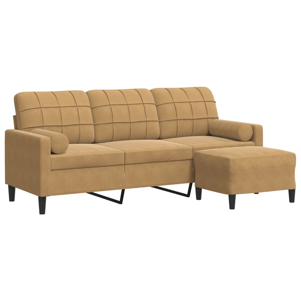 Canapé à 3 places avec repose-pieds Marron 180 cm Velours - XIOS