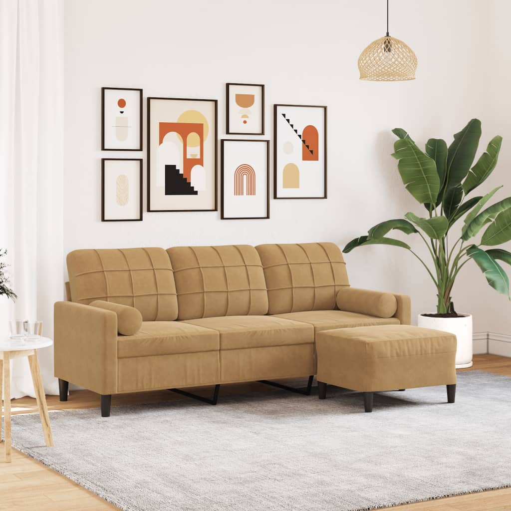 Canapé à 3 places avec repose-pieds Marron 180 cm Velours - XIOS