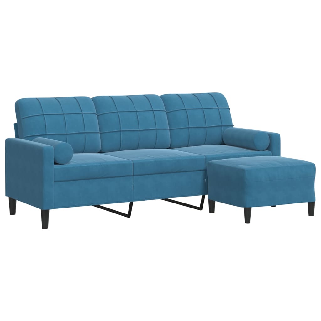 Canapé à 3 places avec repose-pieds Bleu 180 cm Velours - XIOS