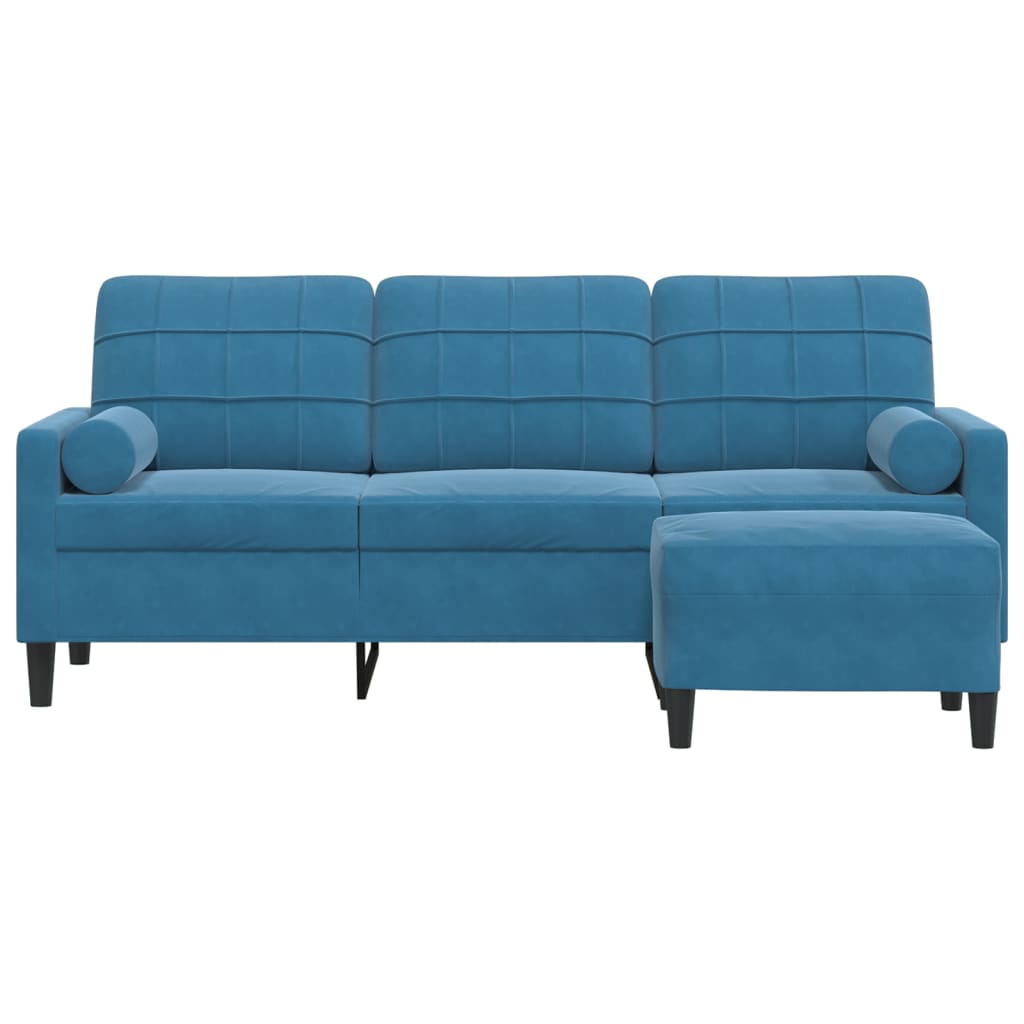Canapé à 3 places avec repose-pieds Bleu 180 cm Velours - XIOS