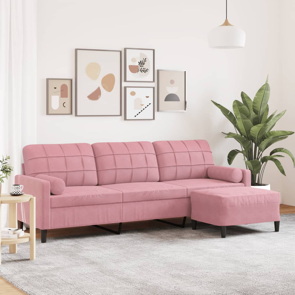 Canapé à 3 places avec repose-pieds Rose 210 cm Velours - XIOS