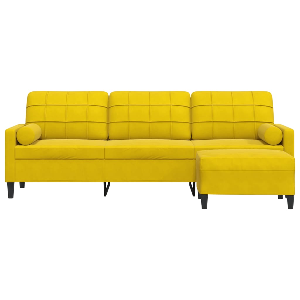 Canapé à 3 places avec repose-pied jaune 210 cm velours - XIOS