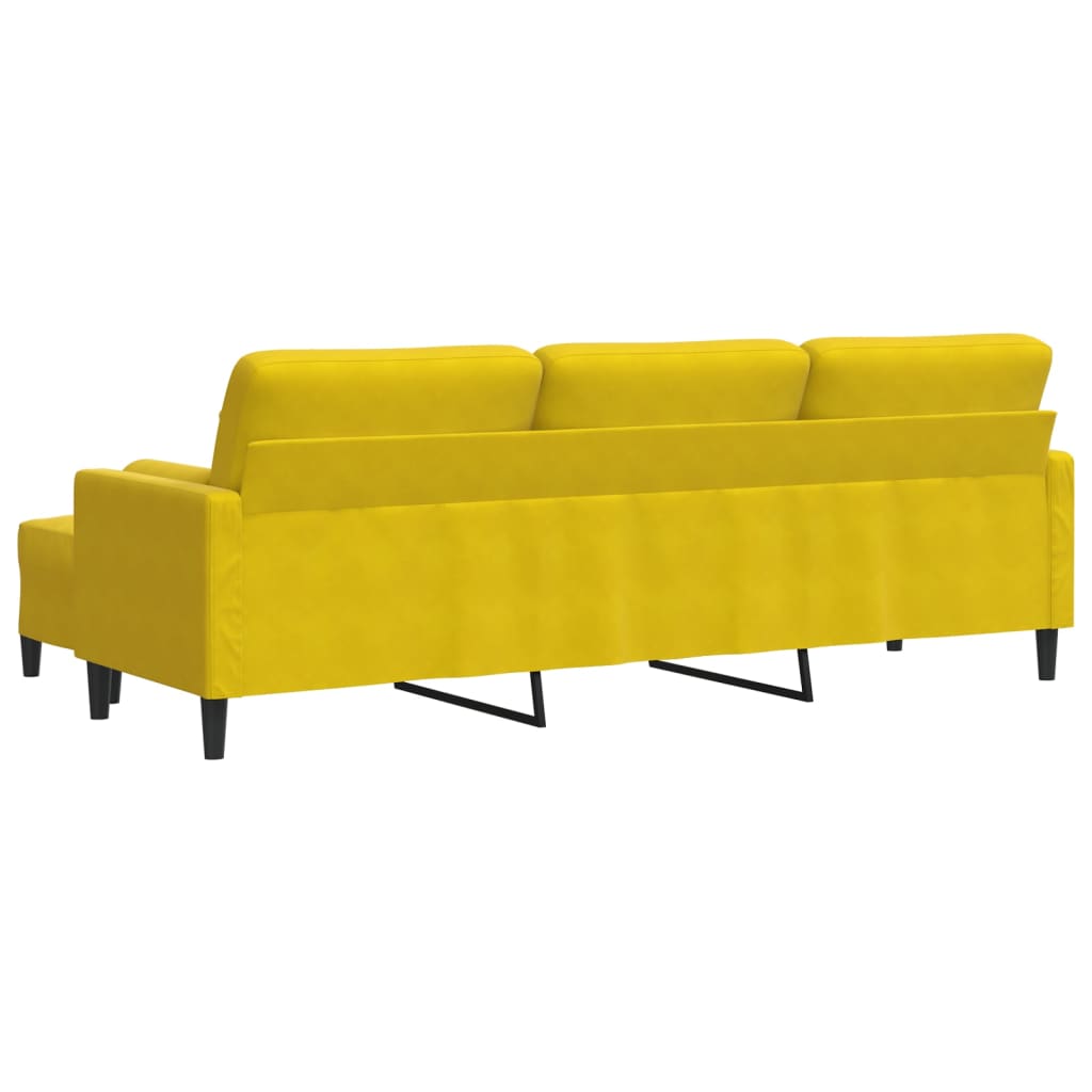 Canapé à 3 places avec repose-pied jaune 210 cm velours - XIOS