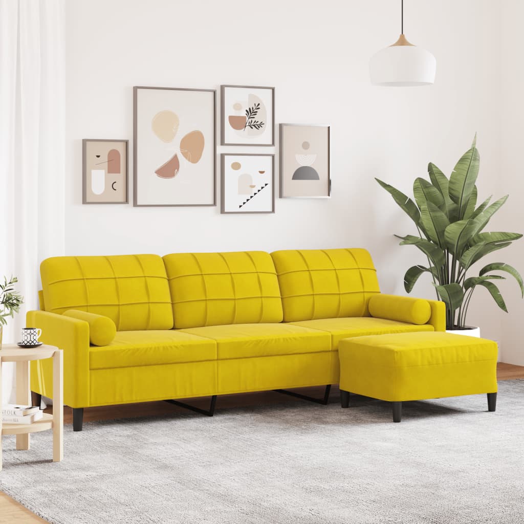 Canapé à 3 places avec repose-pied jaune 210 cm velours - XIOS