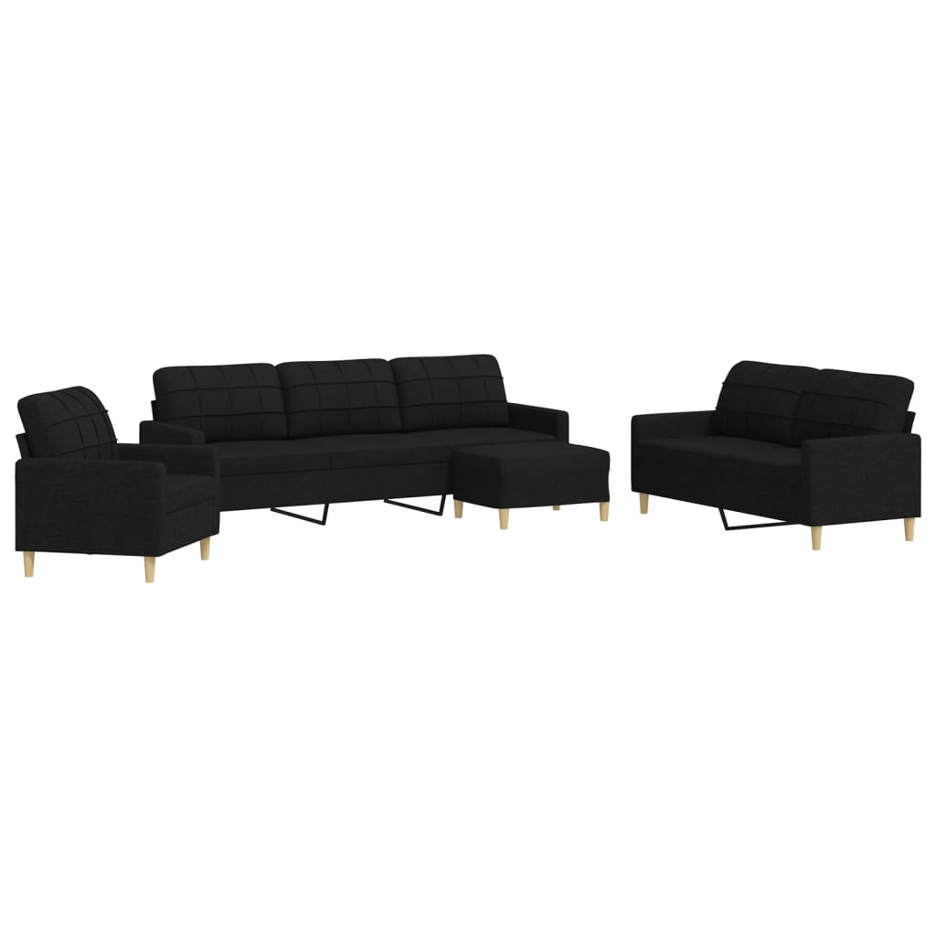 Ensemble de canapés 4 pcs avec repose-pied noir tissu