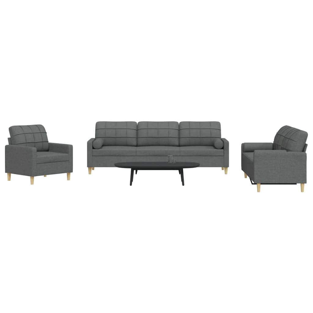 Ensemble de canapés 3 pcs coussins décoratifs gris foncé tissu - XIOS