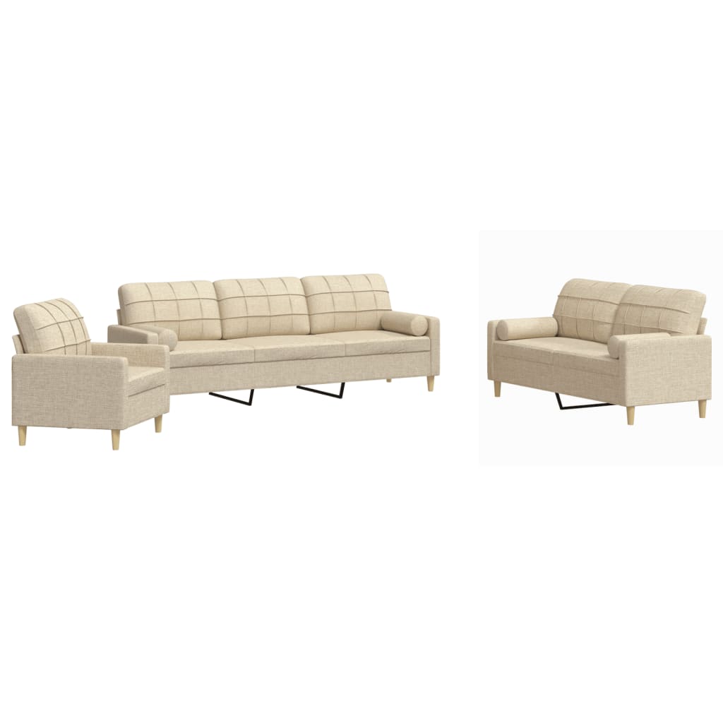 Ensemble de canapés 3 pcs avec coussins décoratifs crème tissu - XIOS