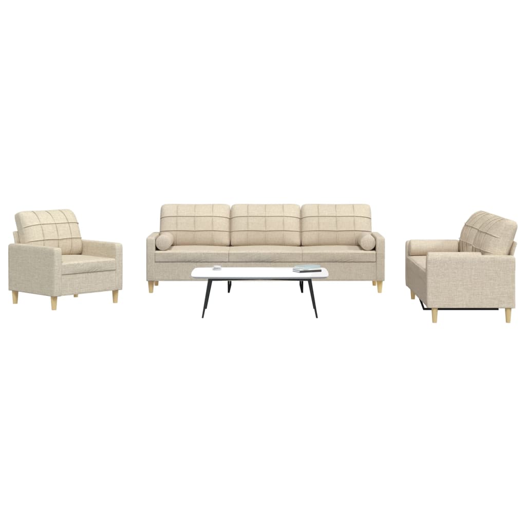 Ensemble de canapés 3 pcs avec coussins décoratifs crème tissu - XIOS
