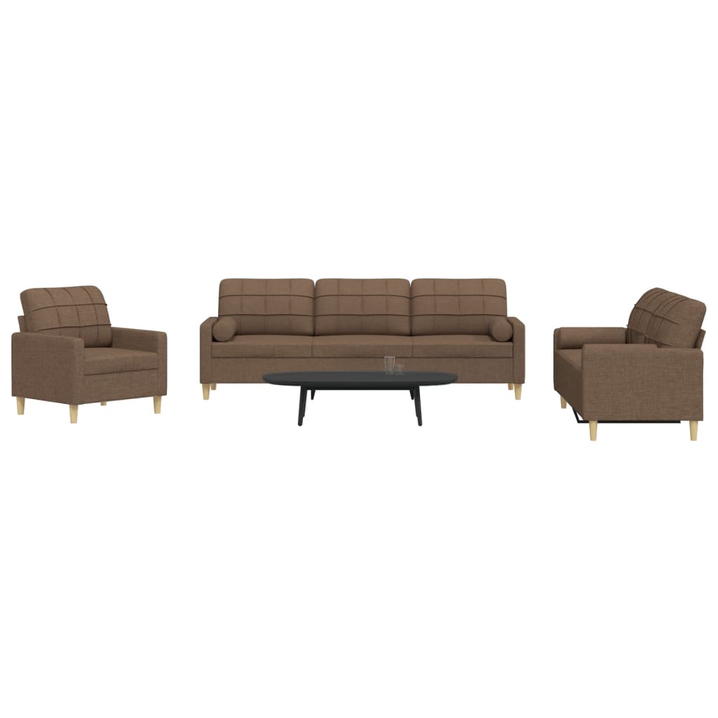 Ensemble de canapés 3 pcs avec coussins décoratifs marron tissu - XIOS