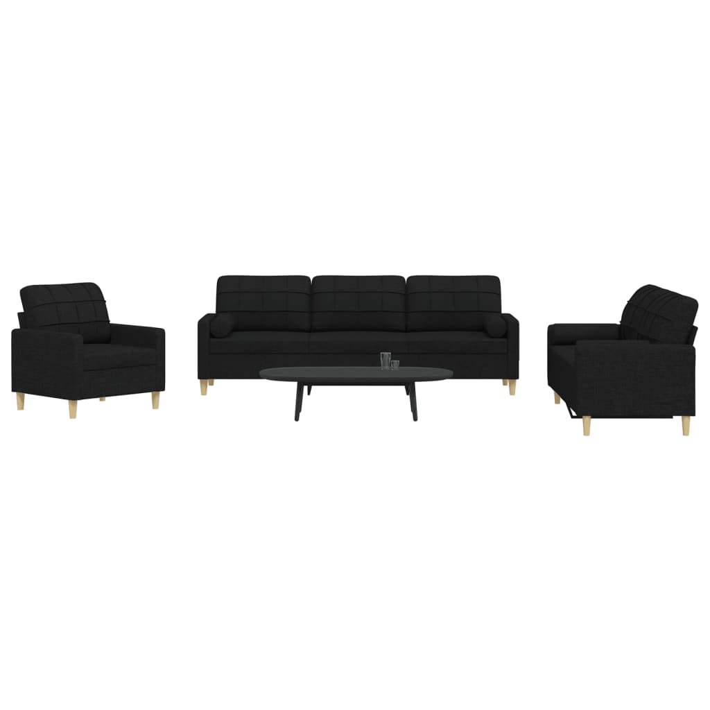Ensemble de canapés 3 pcs avec coussins décoratifs noir tissu - XIOS