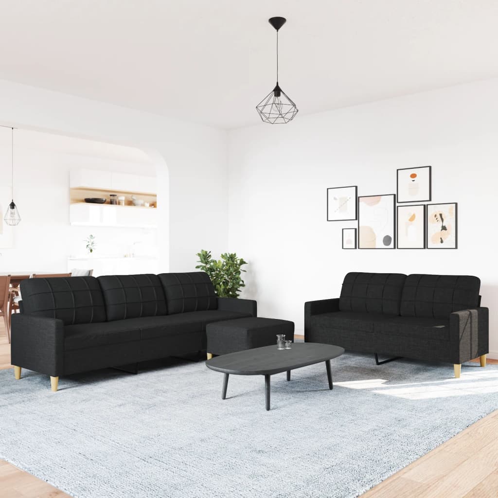 Ensemble de canapés 3 pcs avec repose-pied noir tissu - XIOS