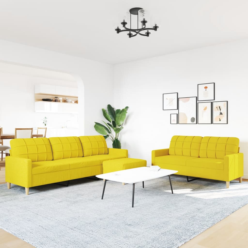 Ensemble de canapés 3 pcs avec repose-pied jaune clair tissu - XIOS