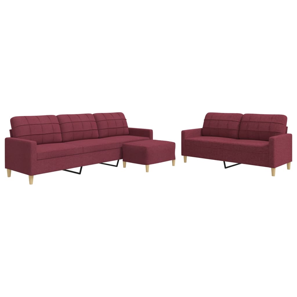 Ensemble de canapés 3 pcs avec repose-pied rouge bordeaux tissu - XIOS