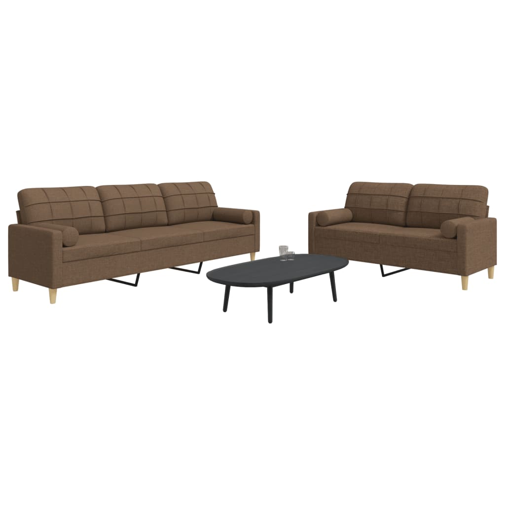 Ensemble de canapés 2 pcs avec coussins décoratifs marron tissu - XIOS