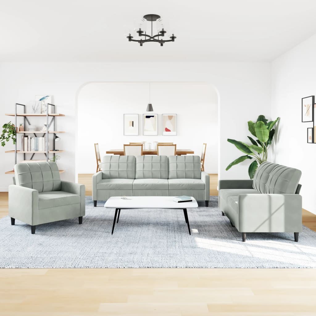 Ensemble de canapés 3 pcs avec coussins Gris clair Velours - XIOS