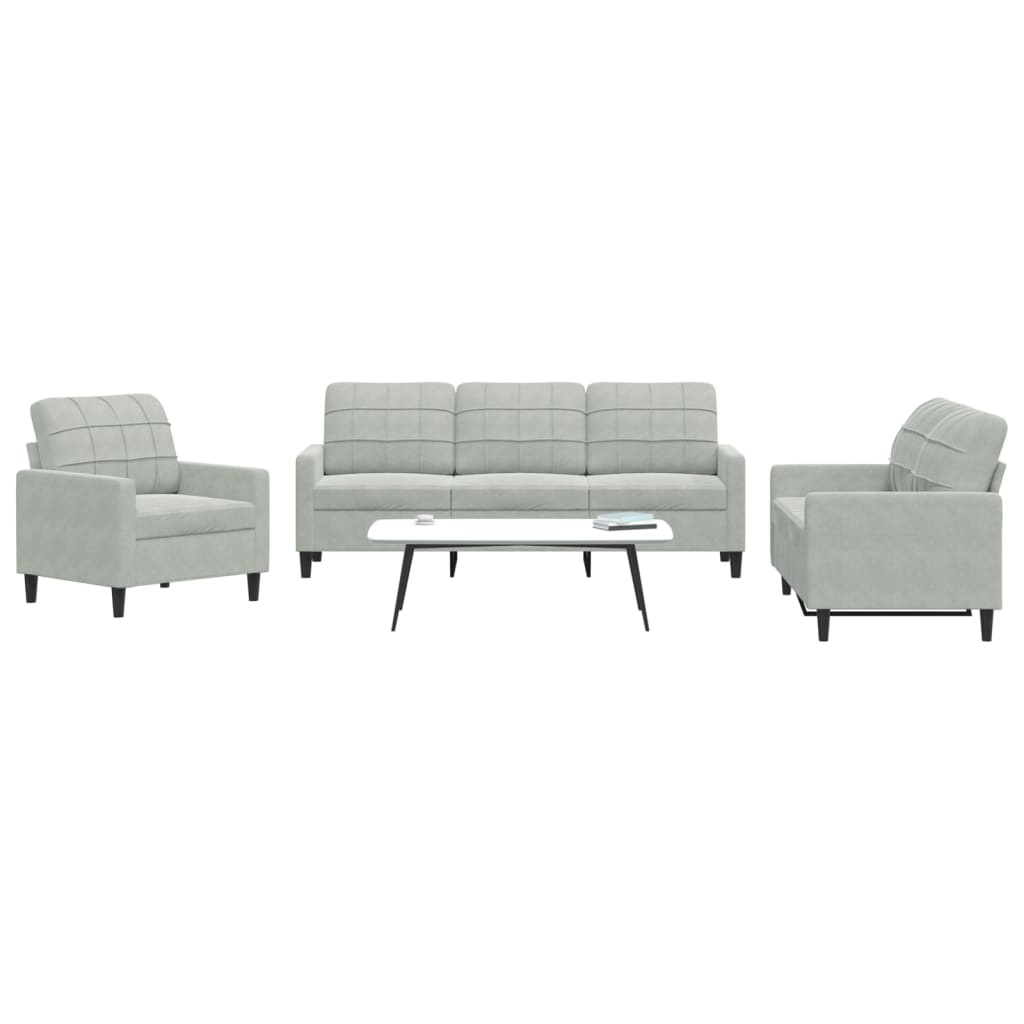 Ensemble de canapés 3 pcs avec coussins Gris clair Velours - XIOS