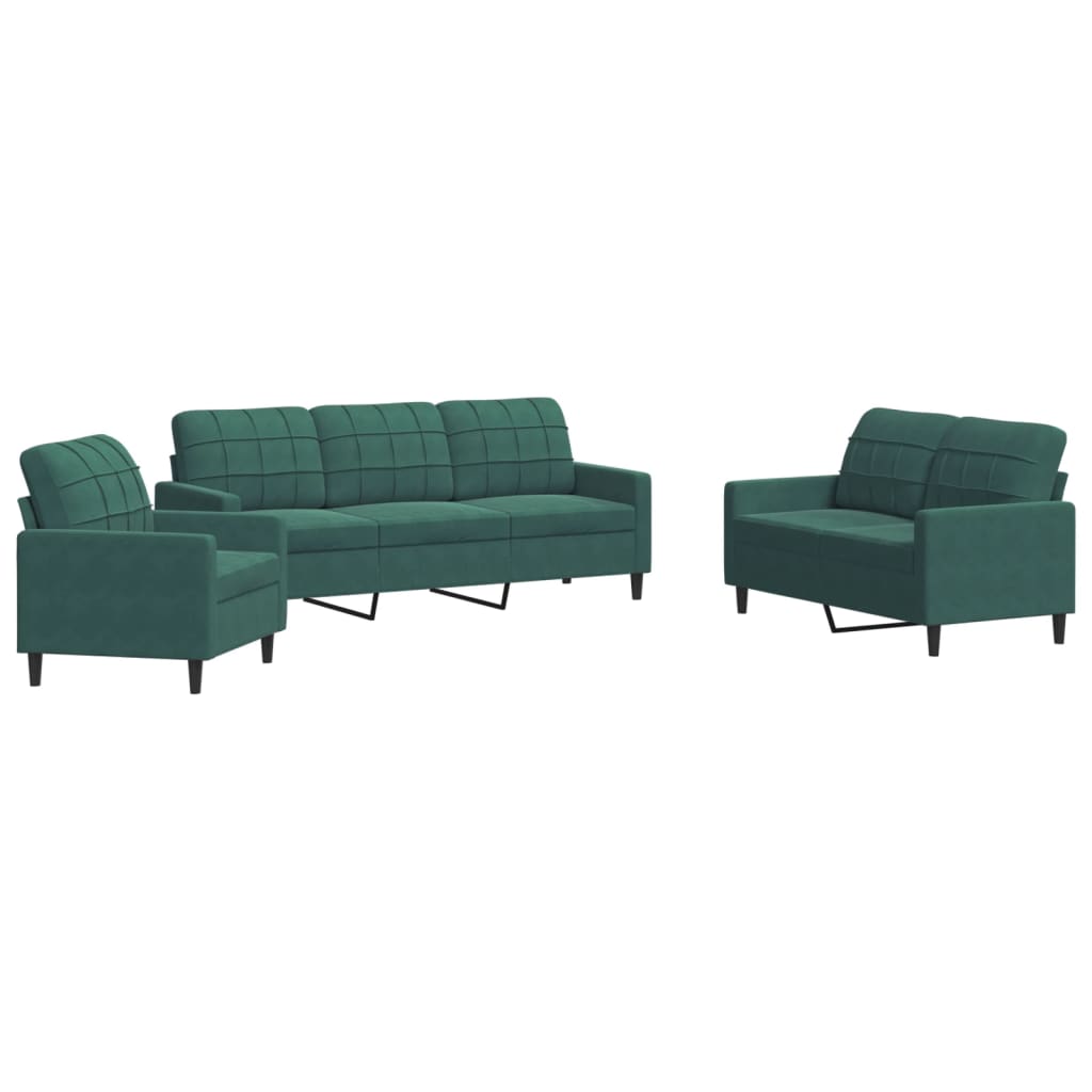 Ensemble de canapés 3 pcs avec coussins Vert foncé Velours - XIOS