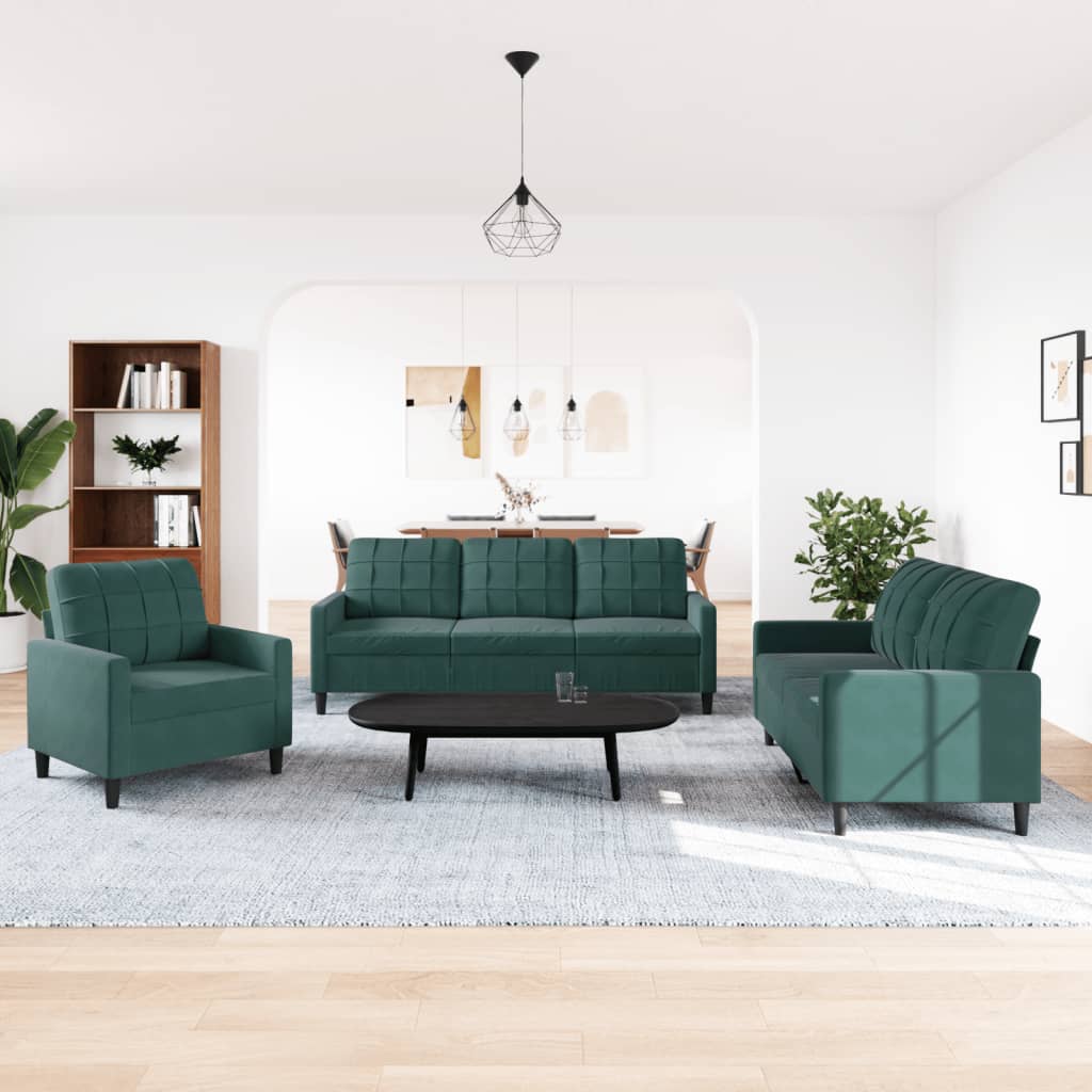 Ensemble de canapés 3 pcs avec coussins Vert foncé Velours - XIOS
