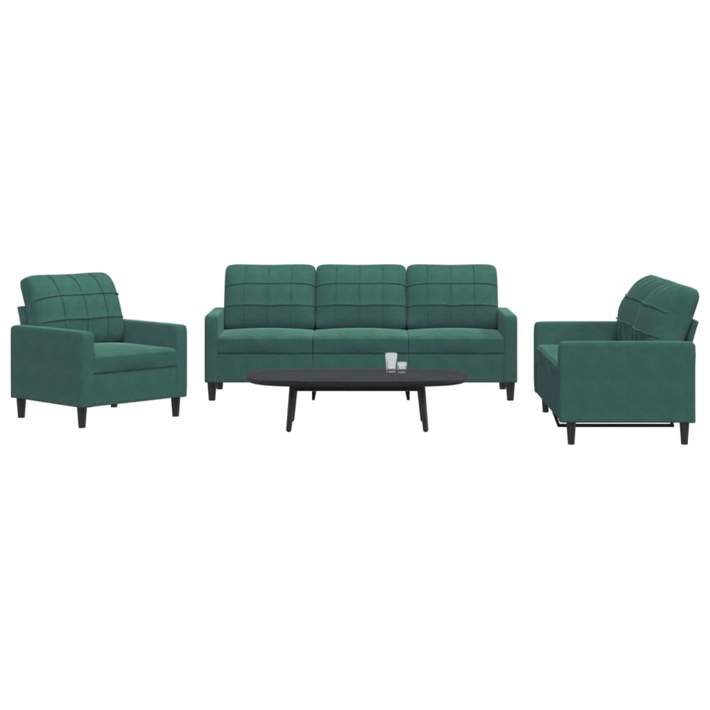 Ensemble de canapés 3 pcs avec coussins Vert foncé Velours - XIOS