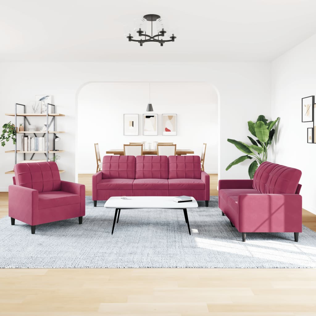 Ensemble de canapés 3 pcs avec coussins Rouge bordeaux Velours - XIOS