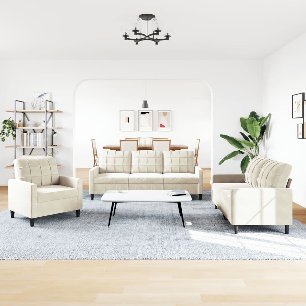 Ensemble de canapés 3 pcs avec coussins Crème Velours - XIOS