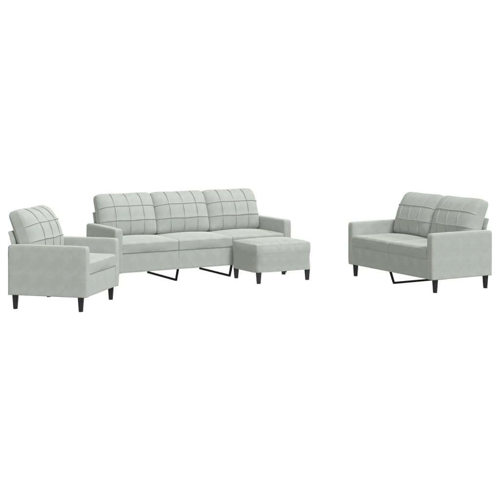 Ensemble de canapés 4 pcs avec coussins Gris clair Velours - XIOS