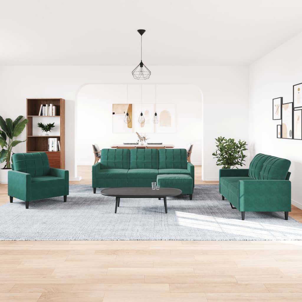 Ensemble de canapés 4 pcs avec coussins Vert foncé Velours - XIOS
