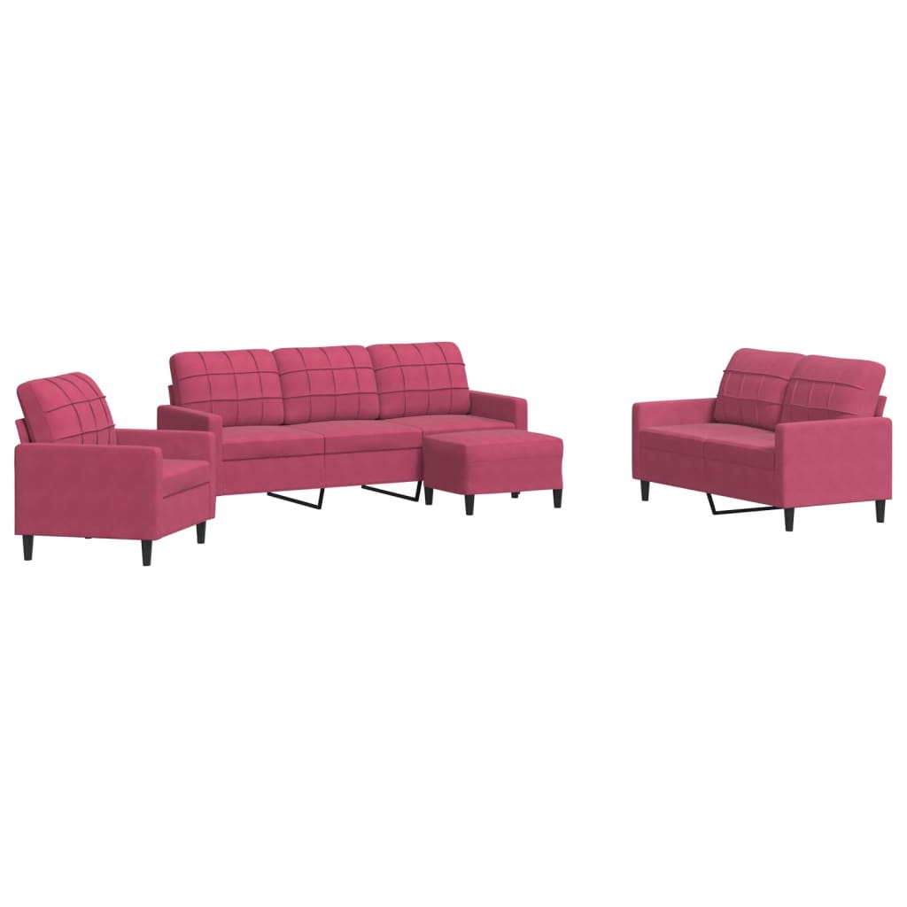 Ensemble de canapés 4 pcs avec coussins Rouge bordeaux Velours - XIOS