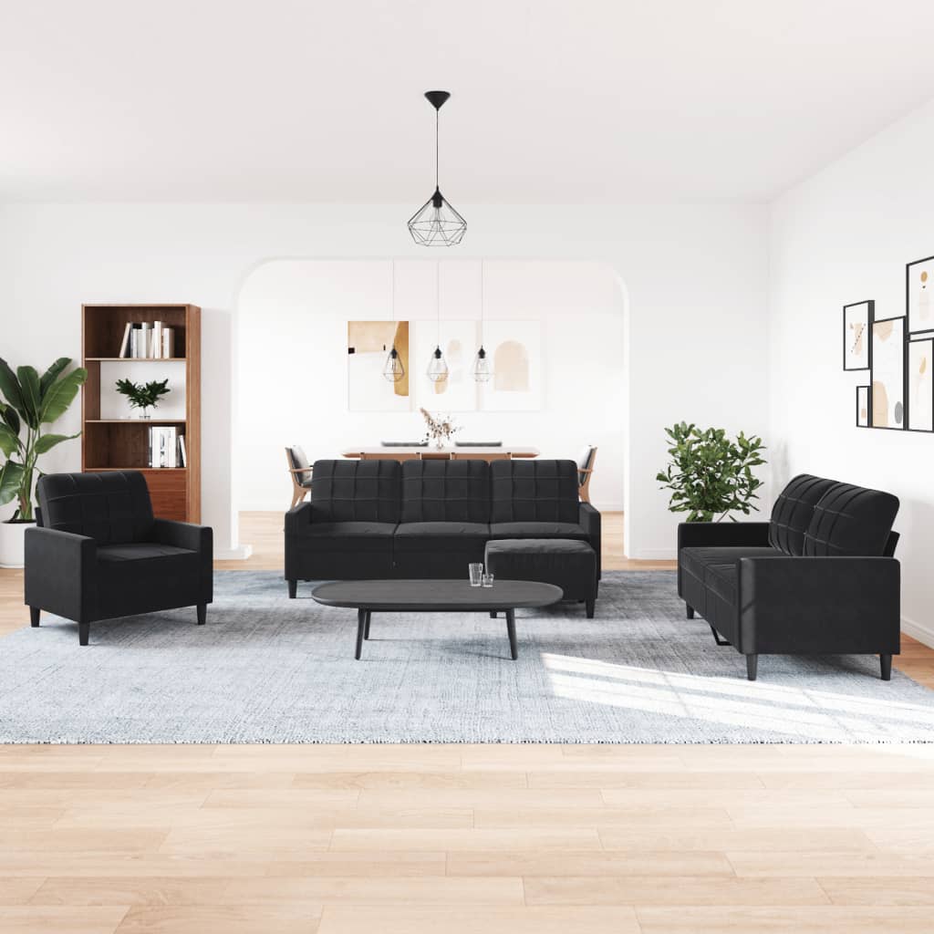 Ensemble de canapés 4 pcs avec coussins Noir Velours - XIOS