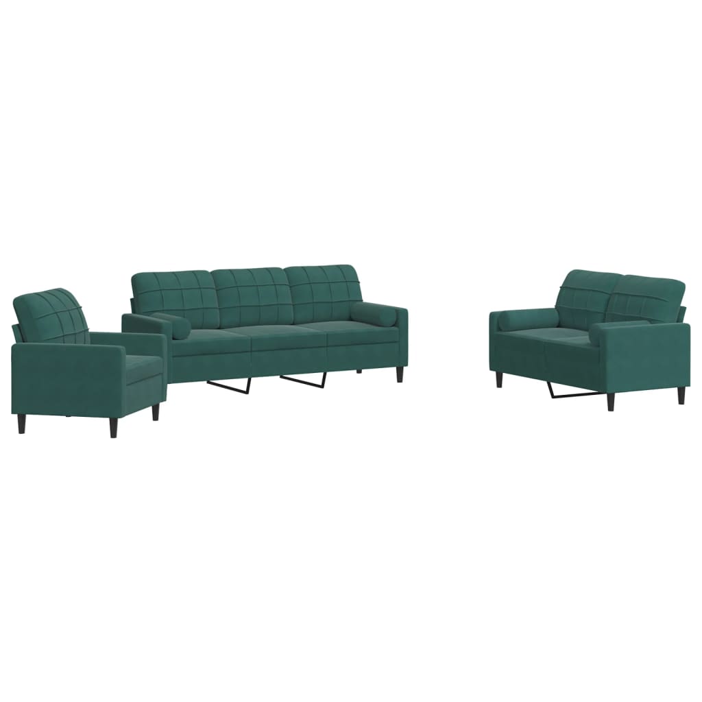 Ensemble de canapés 3 pcs avec coussins et traversins velours - XIOS