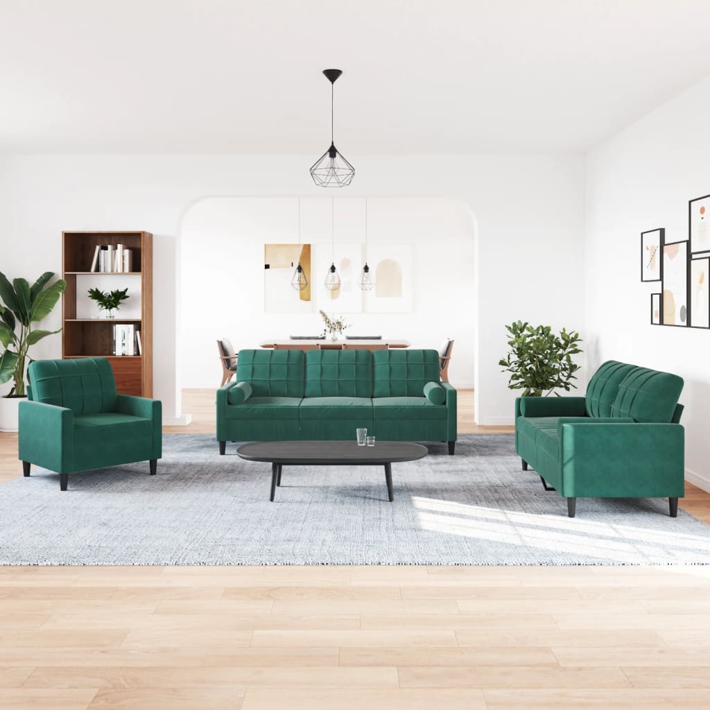 Ensemble de canapés 3 pcs avec coussins et traversins velours - XIOS