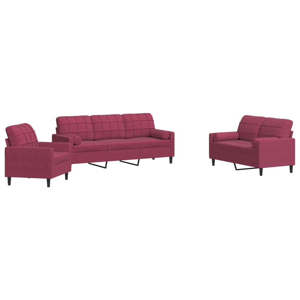 Ensemble de canapés 3 pcs avec coussins et traversins velours - XIOS