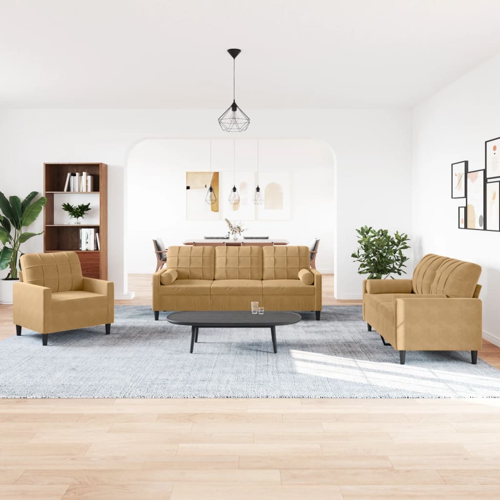Ensemble de canapés 3 pcs avec coussins et traversins velours - XIOS