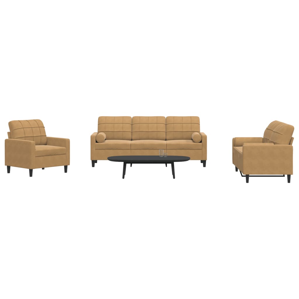 Ensemble de canapés 3 pcs avec coussins et traversins velours - XIOS