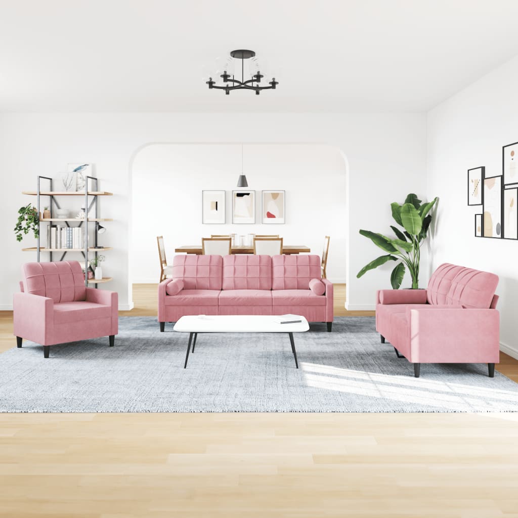 Ensemble de canapés 4pcs et coussins et traversins rose velours - XIOS