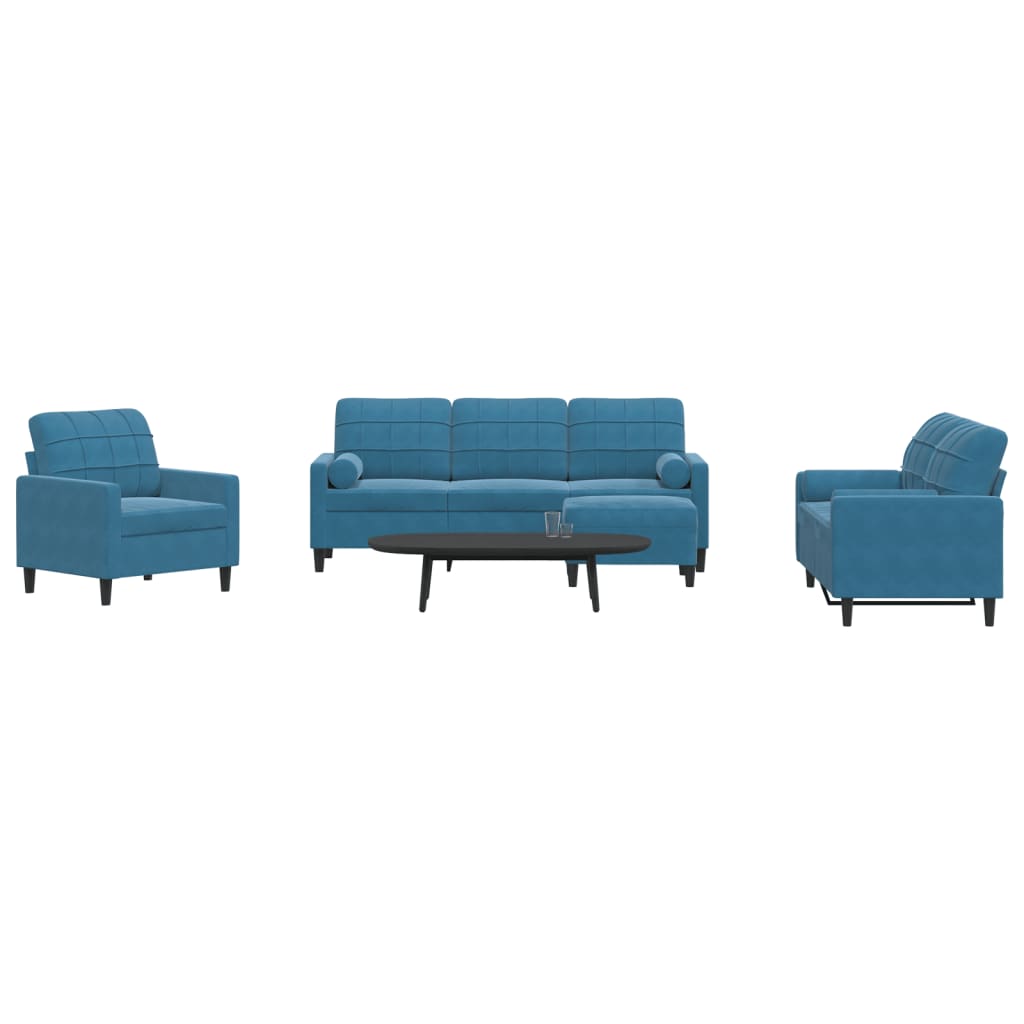 Ensemble de canapés 4pcs et coussins et traversins bleu velours - XIOS