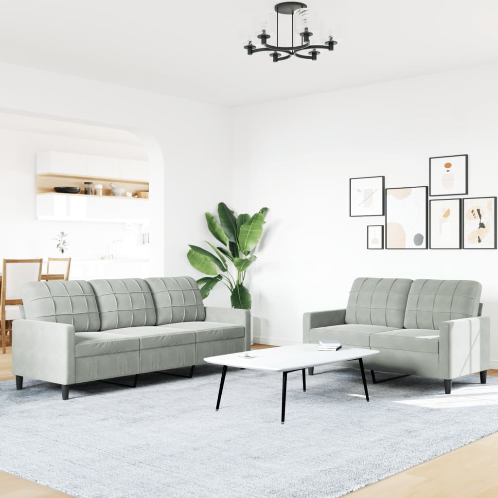 Ensemble de canapés 2 pcs avec coussins Gris clair Velours - XIOS
