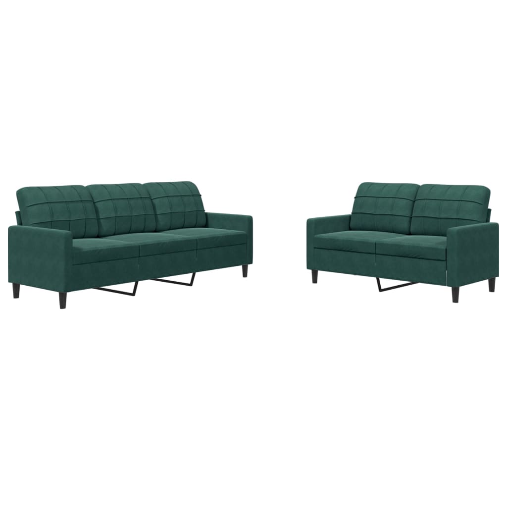 Ensemble de canapés 2 pcs avec coussins Vert foncé Velours - XIOS